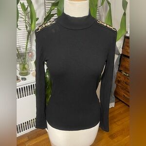 Black Turtleneck Top with Gold Accents